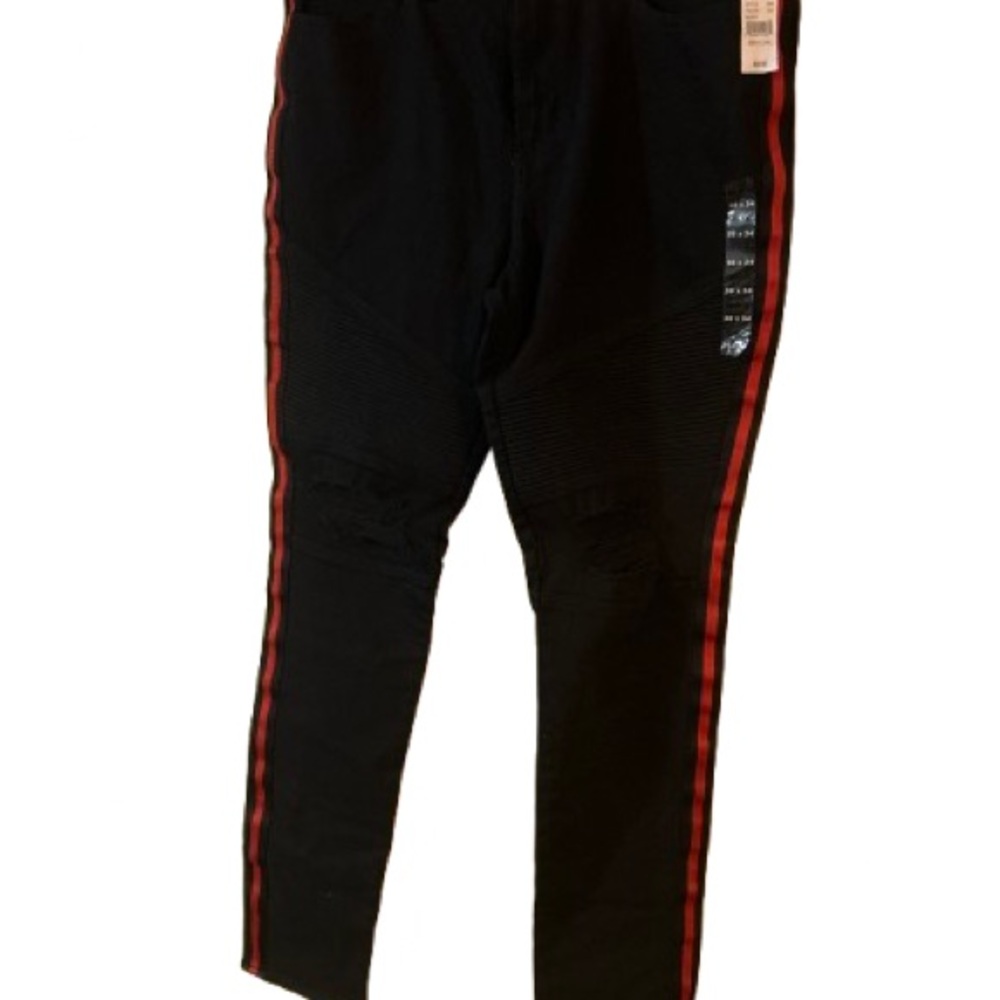 PacSun Men’s Black Skinny Jeans with Bold Red Stripes